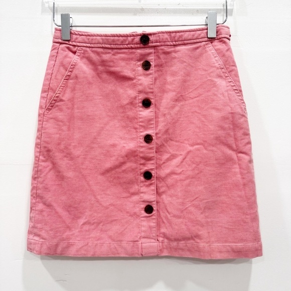 J. Crew Factory Corduroy Button Front Mini Skirt Pink Size 0 - Picture 1 of 6